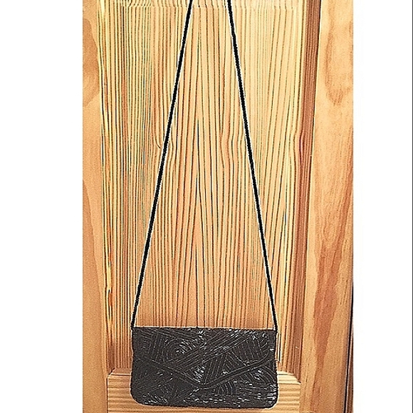 Black Evening Bag Vintage Hand Beaded Crossbody - Picture 8 of 17